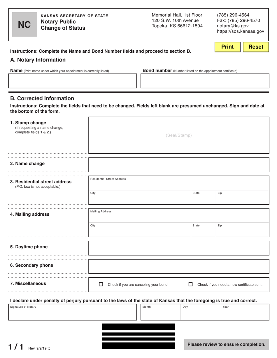 Kansas Notary Public Change of Status Fill Out, Sign Online and