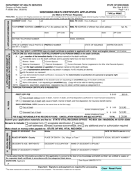 Document preview: Form F-05280 Death Certificate Application - Wisconsin