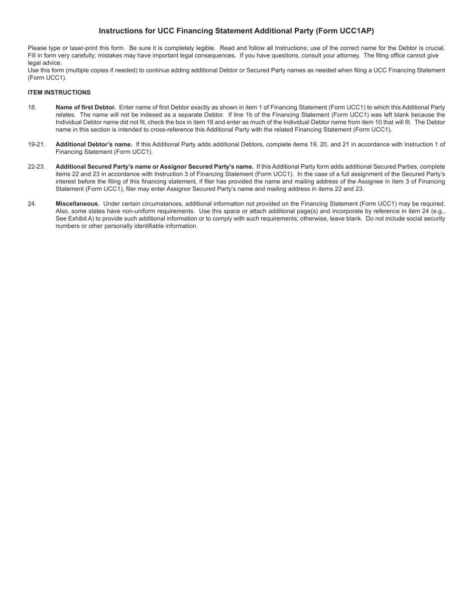 Form UCC1AP Ucc Financing Statement Additional Party - Texas, Page 2