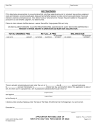 Form LACIV096 Application for Issuance of Writ of Execution, Possession or Sale - County of Los Angeles, California, Page 2