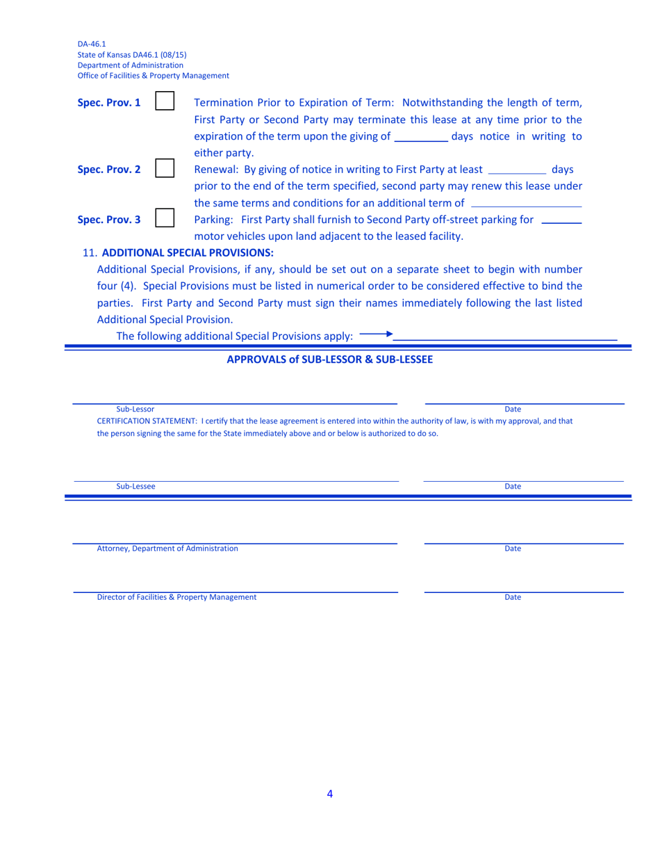 Form DA-46.1 Sublease Agreement - Kansas, Page 4