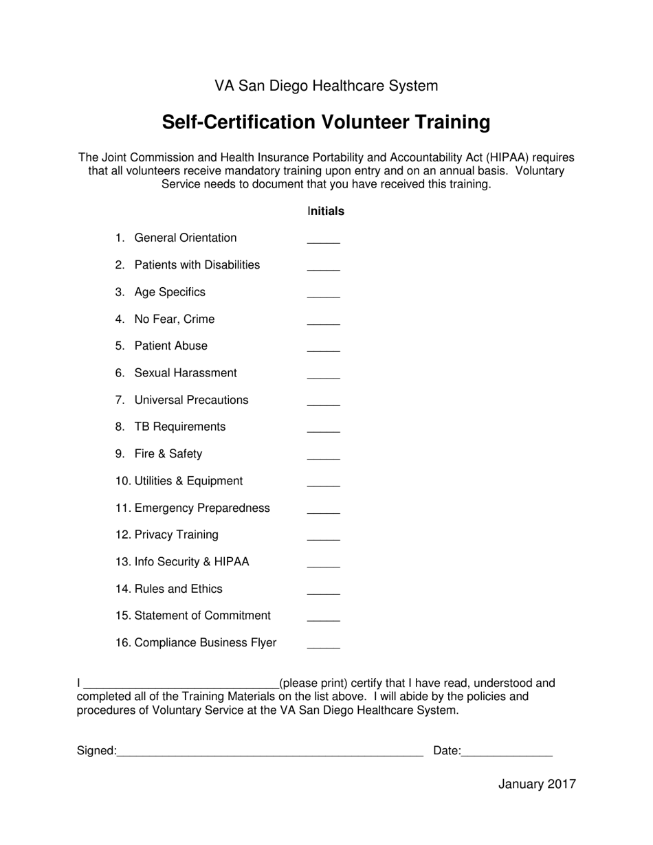 Self-certification Volunteer Training, Page 1