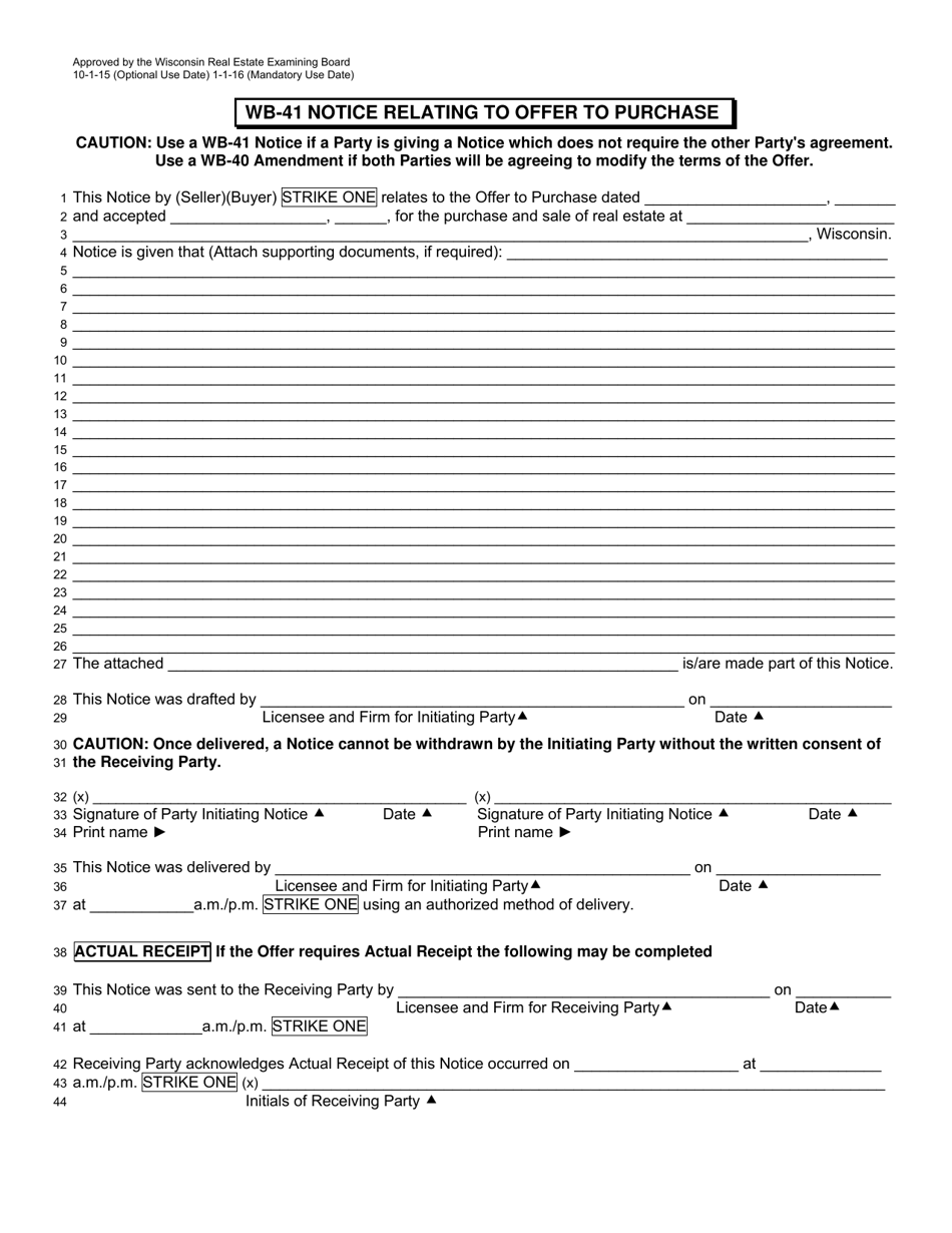 Form WB-41 Notice Relating to Offer to Purchase - Wisconsin, Page 1