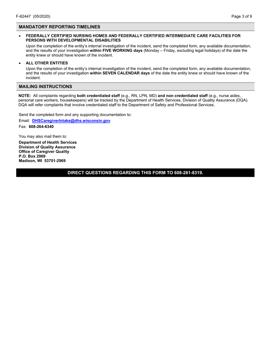 Form F-62447 Misconduct Incident Report - Wisconsin, Page 3