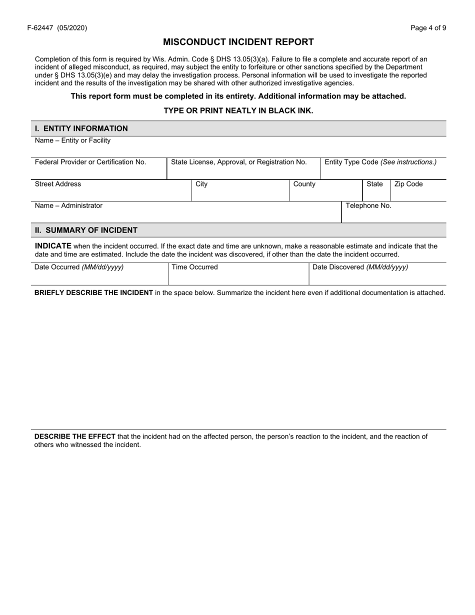 Form F-62447 Misconduct Incident Report - Wisconsin, Page 4