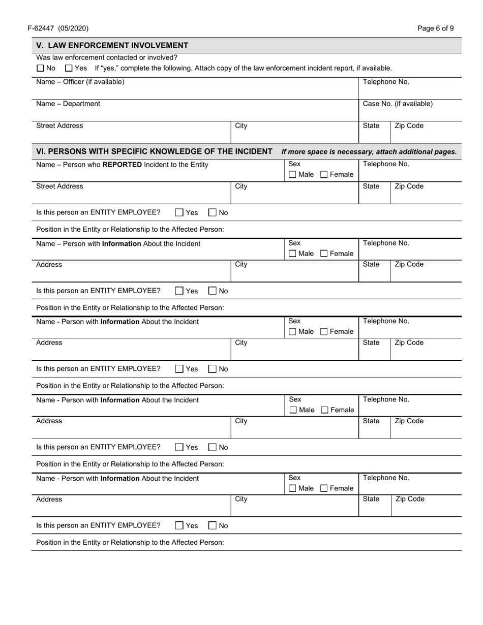Form F-62447 Misconduct Incident Report - Wisconsin, Page 6