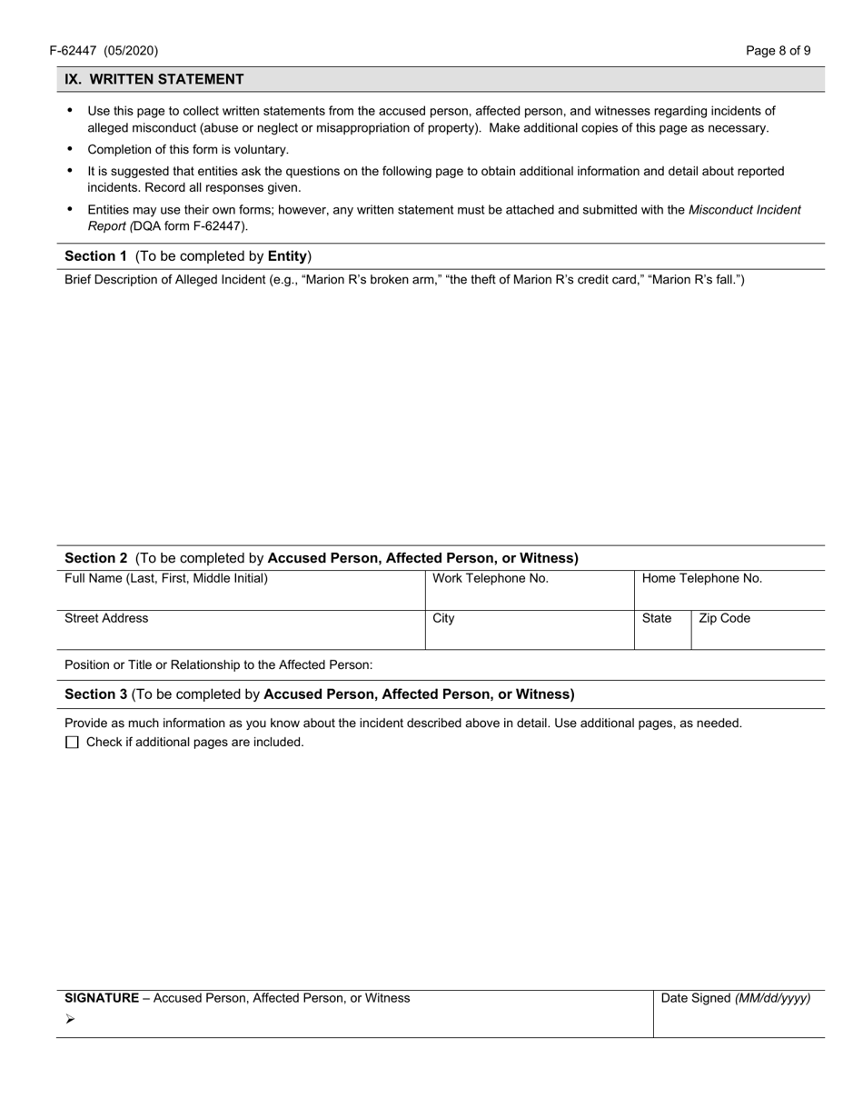 Form F-62447 Misconduct Incident Report - Wisconsin, Page 8