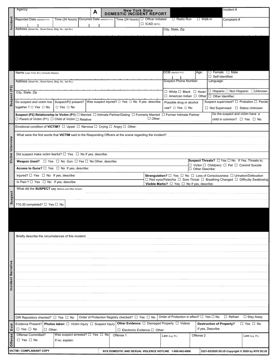 Form 3221 Domestic Incident Report - New York (English / Spanish / Russian / Chinese), Page 5