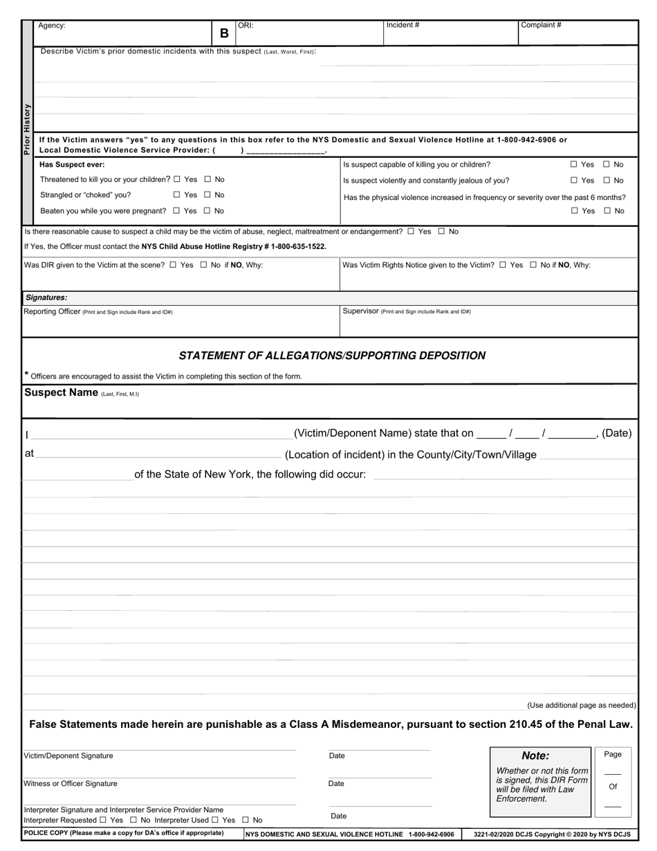 Form 3221 Domestic Incident Report - New York (English / Spanish / Russian / Chinese), Page 6