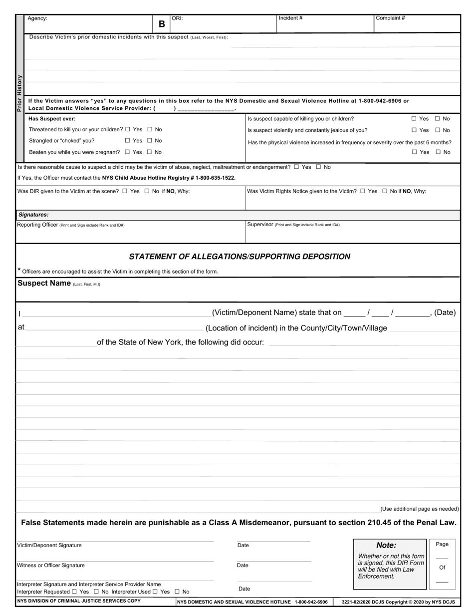 Form 3221 Domestic Incident Report - New York (English / Spanish / Russian / Chinese), Page 7