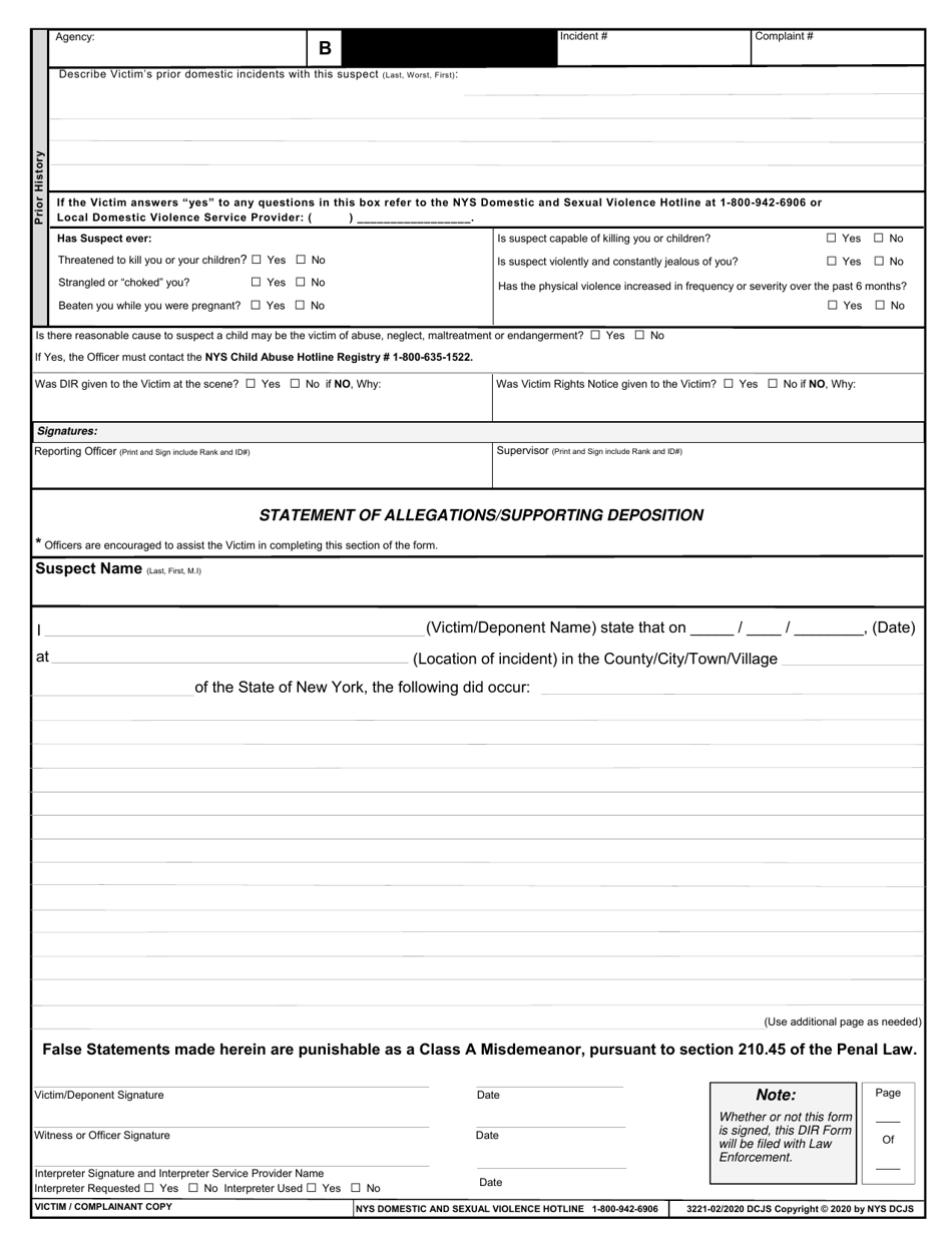 Form 3221 Domestic Incident Report - New York (English / Spanish / Russian / Chinese), Page 8