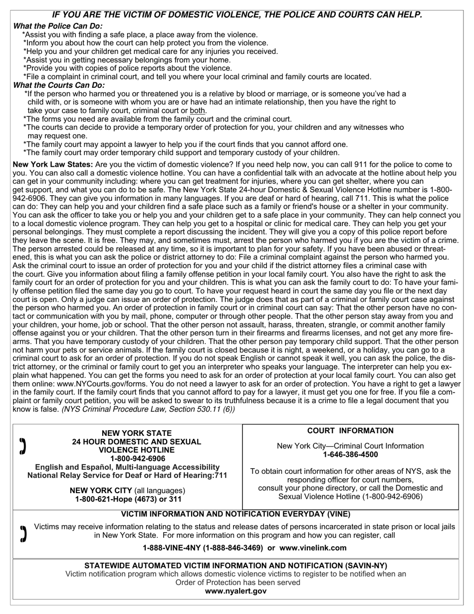 Form 3221 Domestic Incident Report - New York (English / Spanish / Russian / Chinese), Page 9