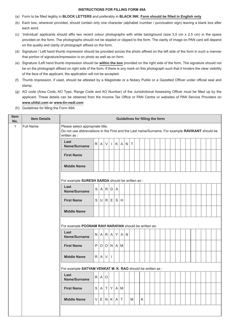 Form 49A Application for Allotment of Permanent Account Number - India, Page 3