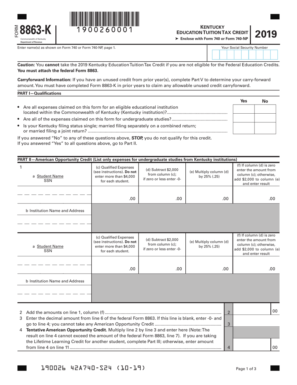 Form 8863 K Download Fillable PDF Or Fill Online Kentucky Education 