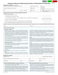 Form WT-4 &quot;Employee's Wisconsin Withholding Exemption Certificate/New Hire Reporting&quot; - Wisconsin