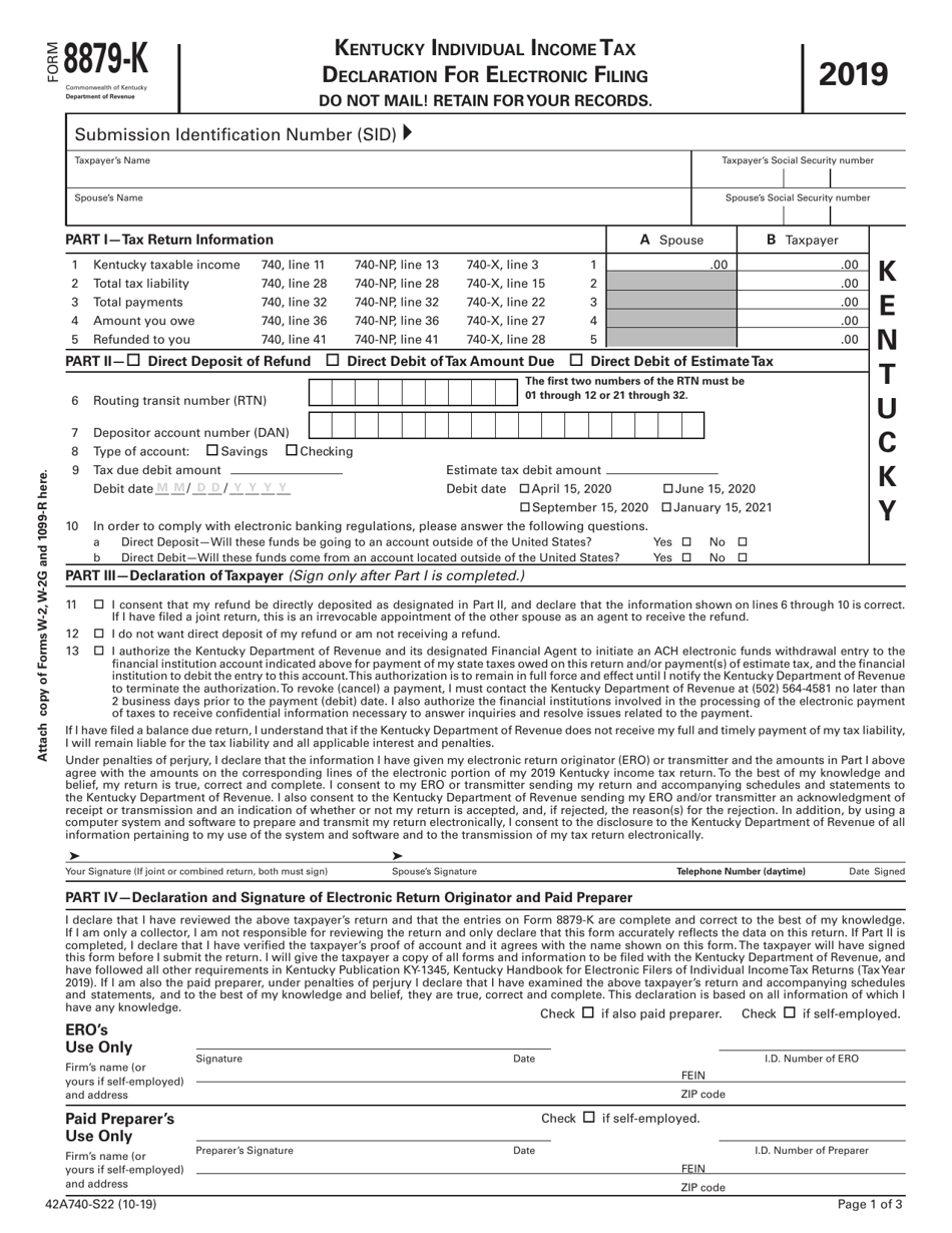 Form 8879-K (42A740-S22) Kentucky Individual Income Tax Declaration for Electronic Filing - Kentucky, Page 1