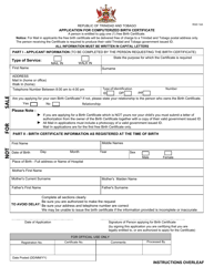 Form RGD14A &quot;Application for Computerized Birth Certificate&quot; - Trinidad and Tobago