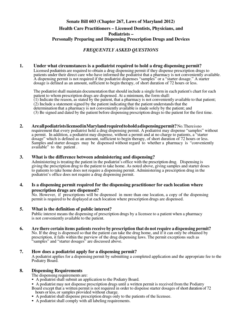 Initial and Renewal Application for Podiatrist Permit to Dispense Prescription Drugs - Maryland, Page 3