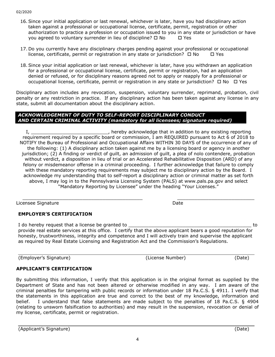 Change of Employer Application - Standard or Reciprocal Licensees - Pennsylvania, Page 4