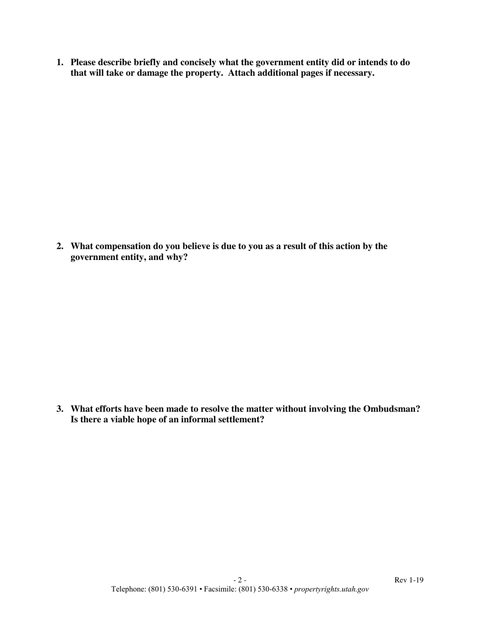Request for Mediation / Arbitration and Property Owners Statement - Utah, Page 2