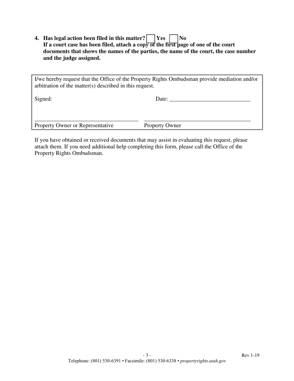 Request for Mediation / Arbitration and Property Owners Statement - Utah, Page 3