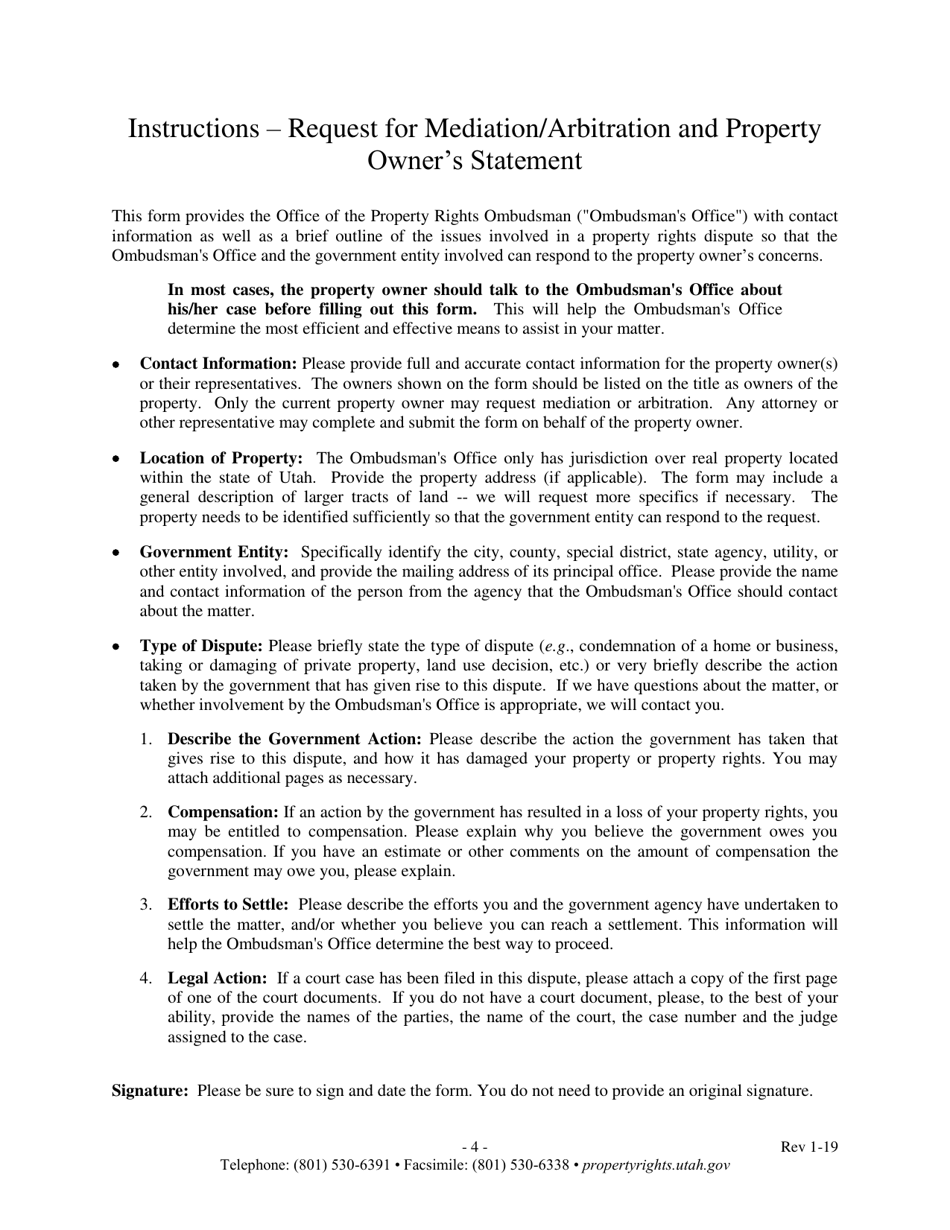 Request for Mediation / Arbitration and Property Owners Statement - Utah, Page 4