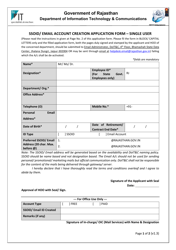 Document preview: Ssoid/Email Account Creation Application Form - Single User - Rajasthan, India