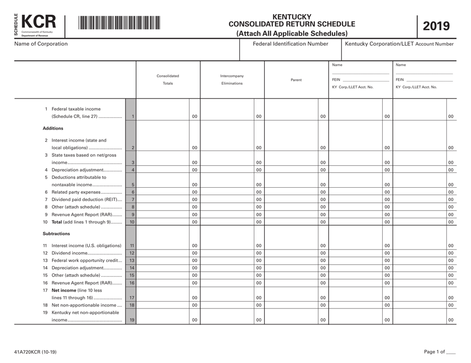 Form 41A720KCR Schedule KCR Kentucky Consolidated Return Schedule - Kentucky, Page 1