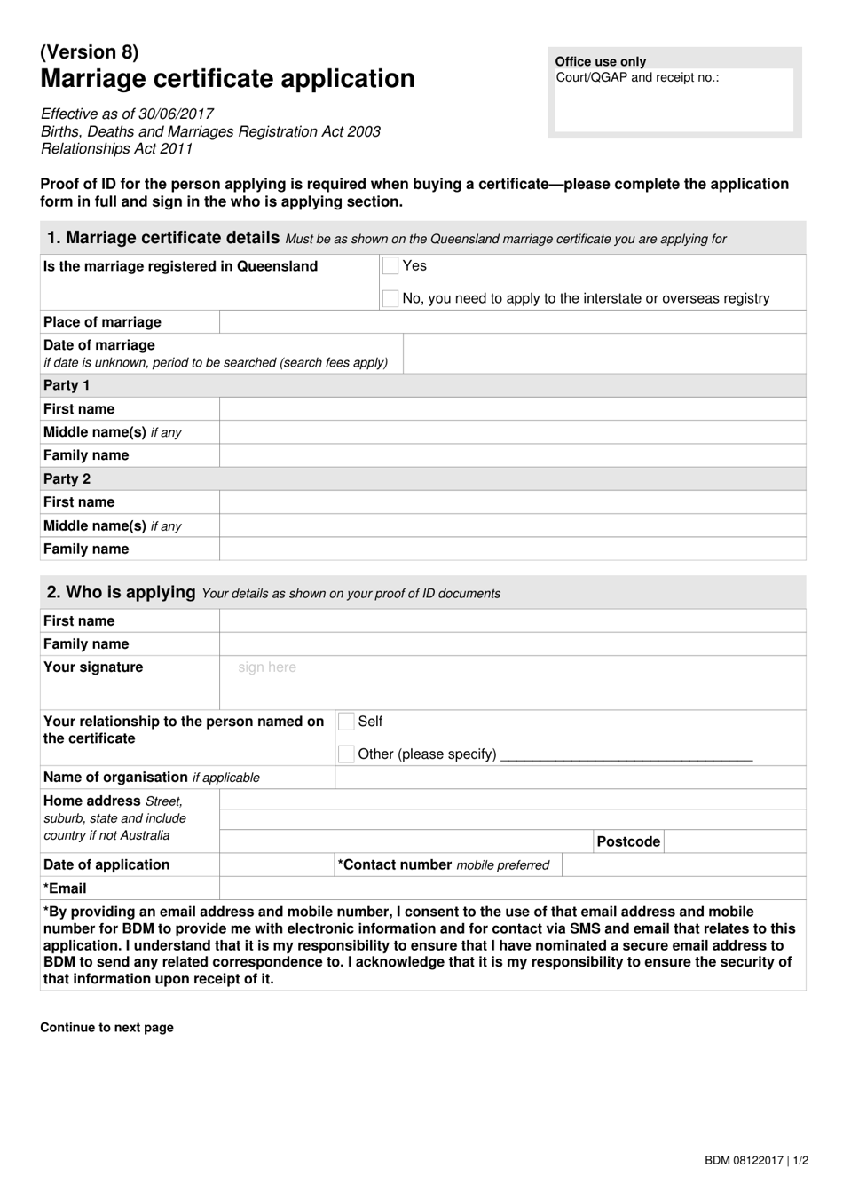 Marriage Certificate Application - Queensland, Australia, Page 3