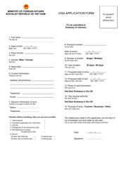 Document preview: Visa Application Form - Viet Nam (English/Vietnamese)
