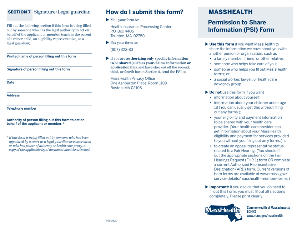 Massachusetts Permission To Share Information Psi Form Download Printable Pdf Templateroller