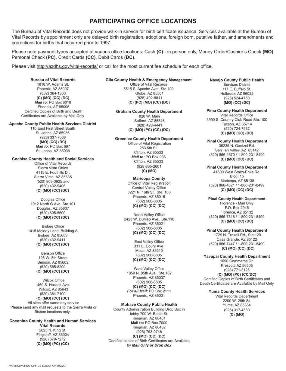 Form VS-11 Application for Certified Copy of Birth Certificate - Arizona, Page 2