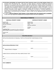 Highway Entrance Application and Permit - Tennessee, Page 2