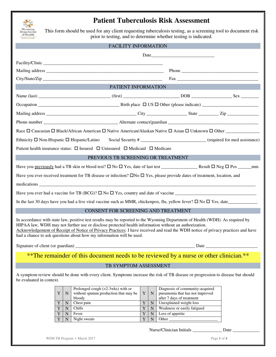 Patient Tuberculosis Risk Assessment - Wyoming, Page 1