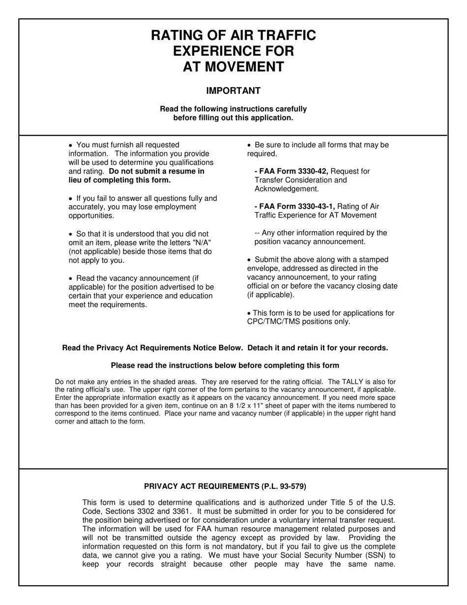 FAA Form 3330-43-1 Rating of Air Traffic Experience for at Movement, Page 1