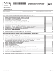 Document preview: Form 41A720-O Schedule O-720 Other Additions and Subtractions to/From Federal Taxable Income - Kentucky