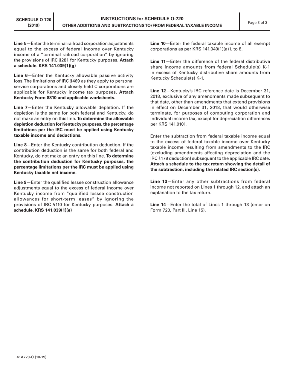 Form 41A720-O Schedule O-720 Other Additions and Subtractions to / From Federal Taxable Income - Kentucky, Page 3
