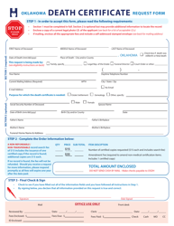 Document preview: Oklahoma Death Certificate Request Form - Oklahoma