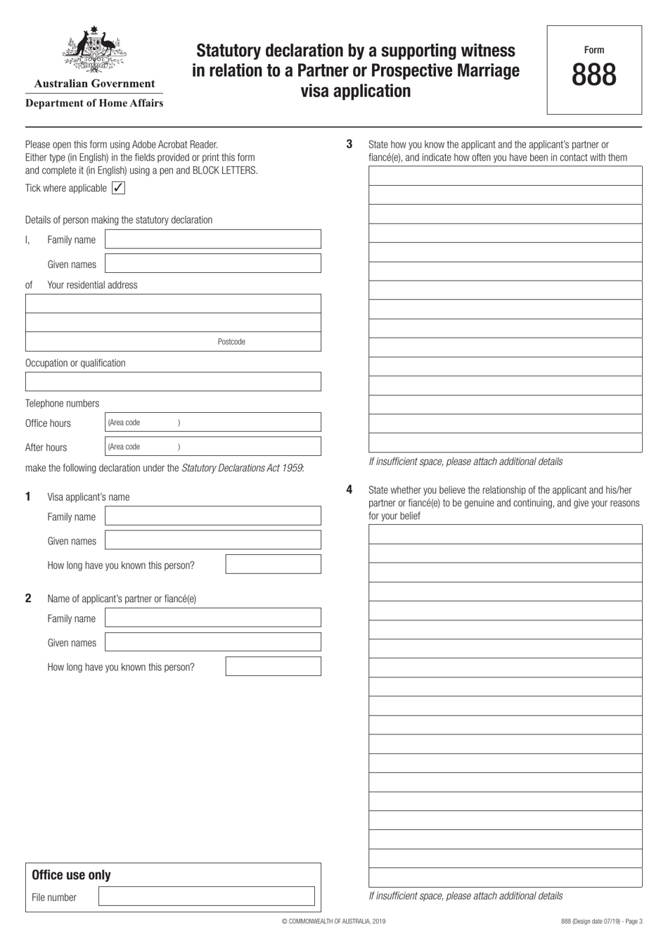 Form 888 - Fill Out, Sign Online and Download Fillable PDF, Australia ...