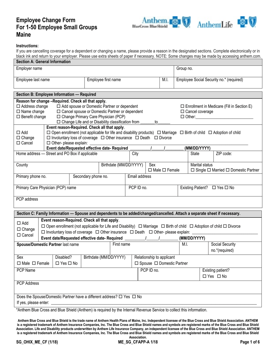 Anthem Pdf Fillable Change Form Printable Forms Free Online