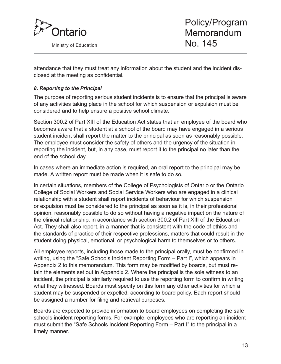 Appendix 2 Safe Schools Incident Reporting Form - Ontario, Canada, Page 13
