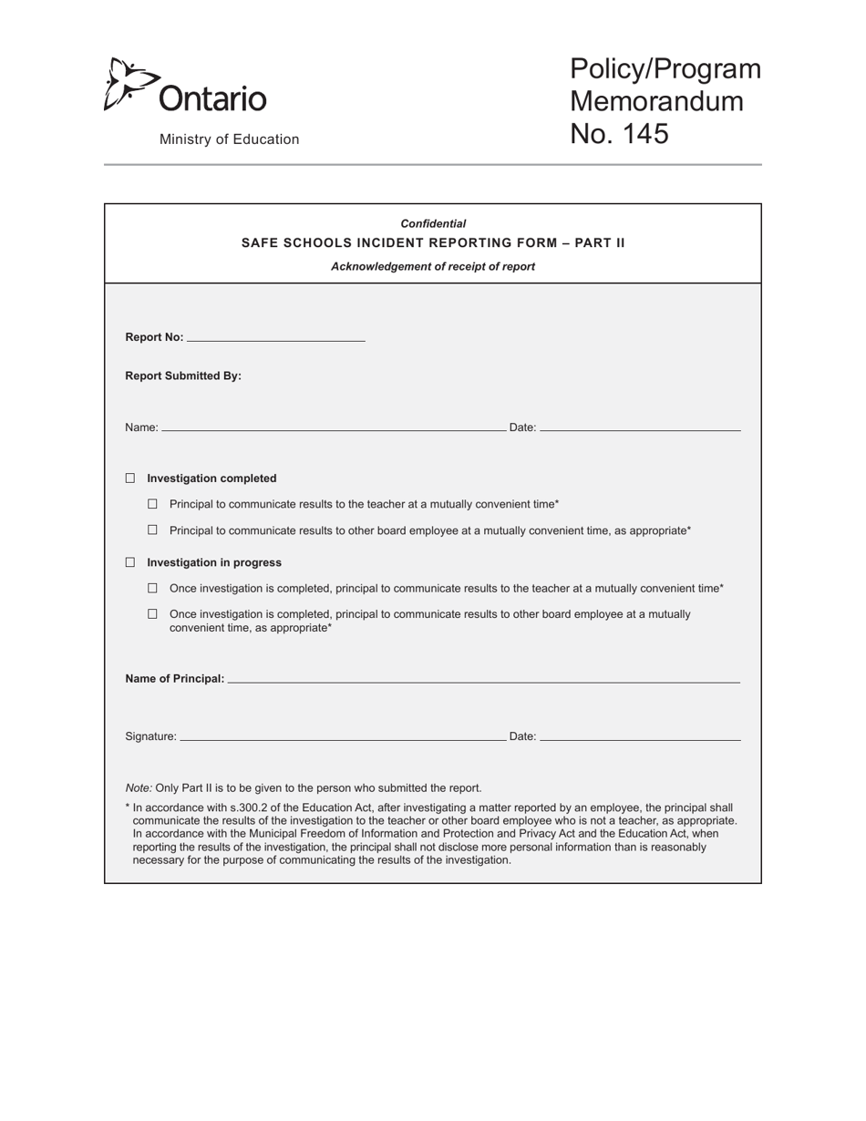 Appendix 2 Safe Schools Incident Reporting Form - Ontario, Canada, Page 26