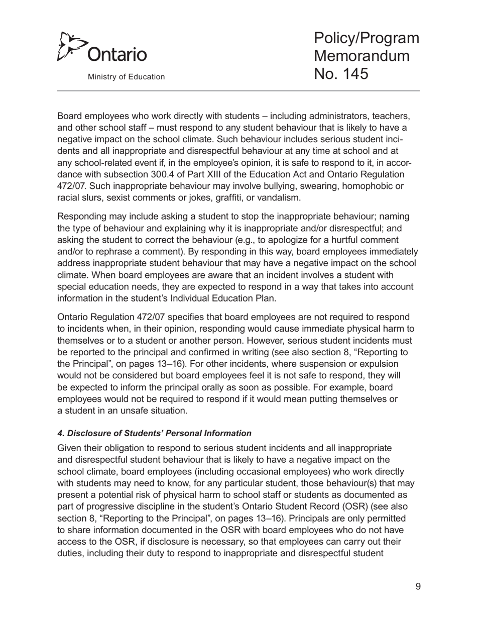 Appendix 2 Safe Schools Incident Reporting Form - Ontario, Canada, Page 9