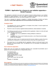 Document preview: Form 6 Application for a Licence to Use Radiation Apparatus - Dental Purposes - Queensland, Australia