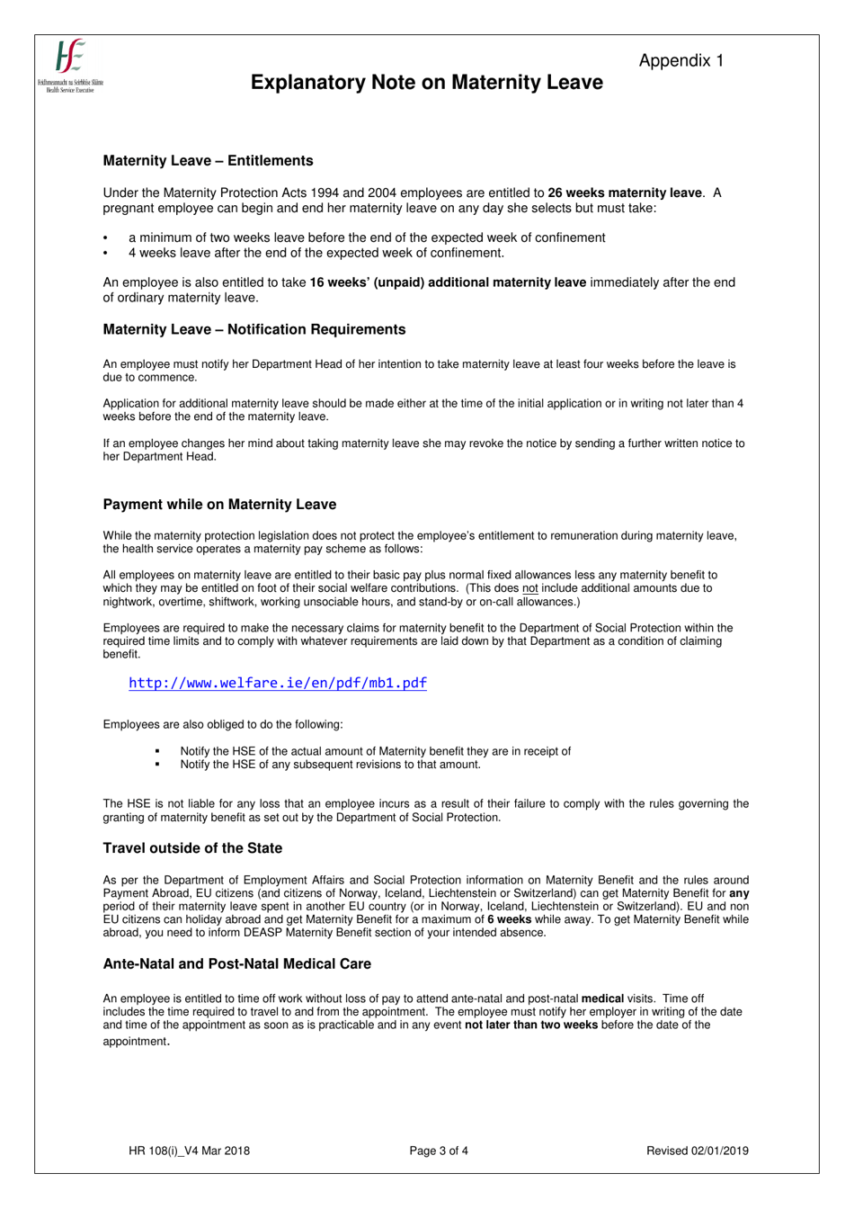 Form HR108 (I) Maternity Leave / Additional Maternity Leave Application Form - Ireland, Page 3