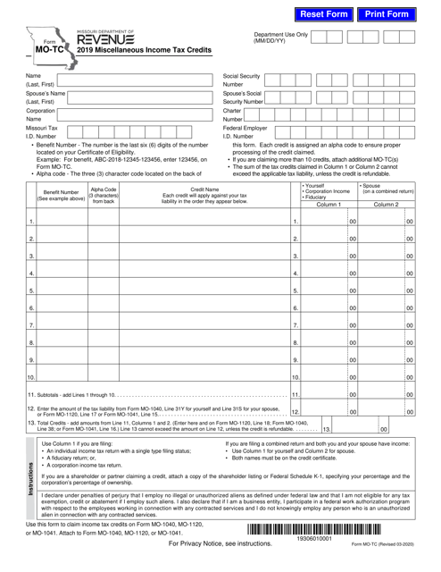 Form MO-TC 2019 Printable Pdf