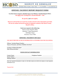 Document preview: Offense / Incident Report Request Form - Harris County, Texas