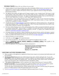 Commonwealth of Virginia Resident Application for Lifetime Hunting and Fishing Licenses - Virginia, Page 2