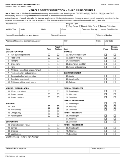 Form DCF-F-CFS52  Printable Pdf