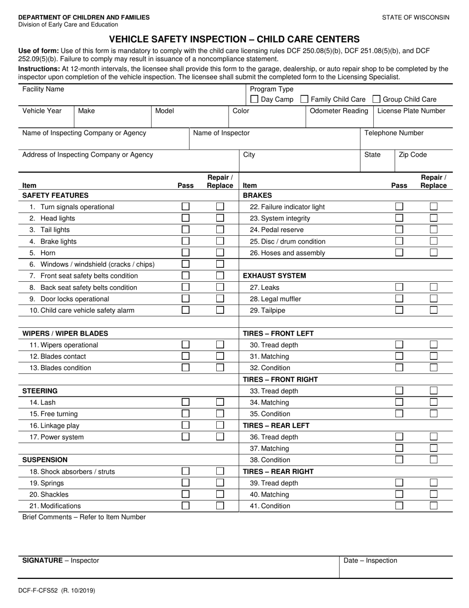 Form DCF-F-CFS52 - Fill Out, Sign Online and Download Printable PDF ...